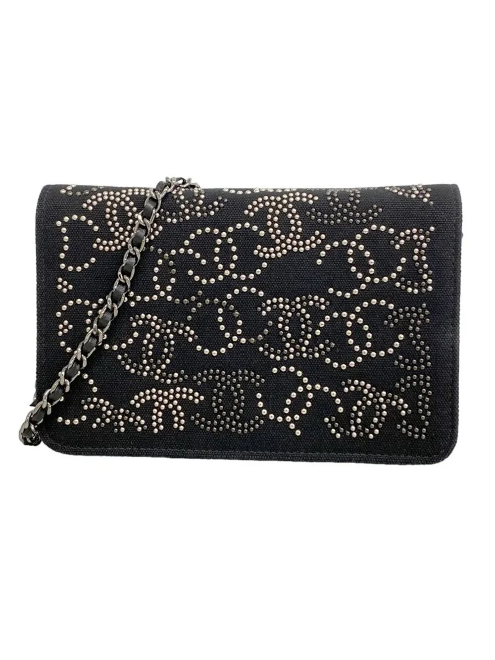 Chanel Wallet on Chain Canvas Black Silver Shoulder Bag